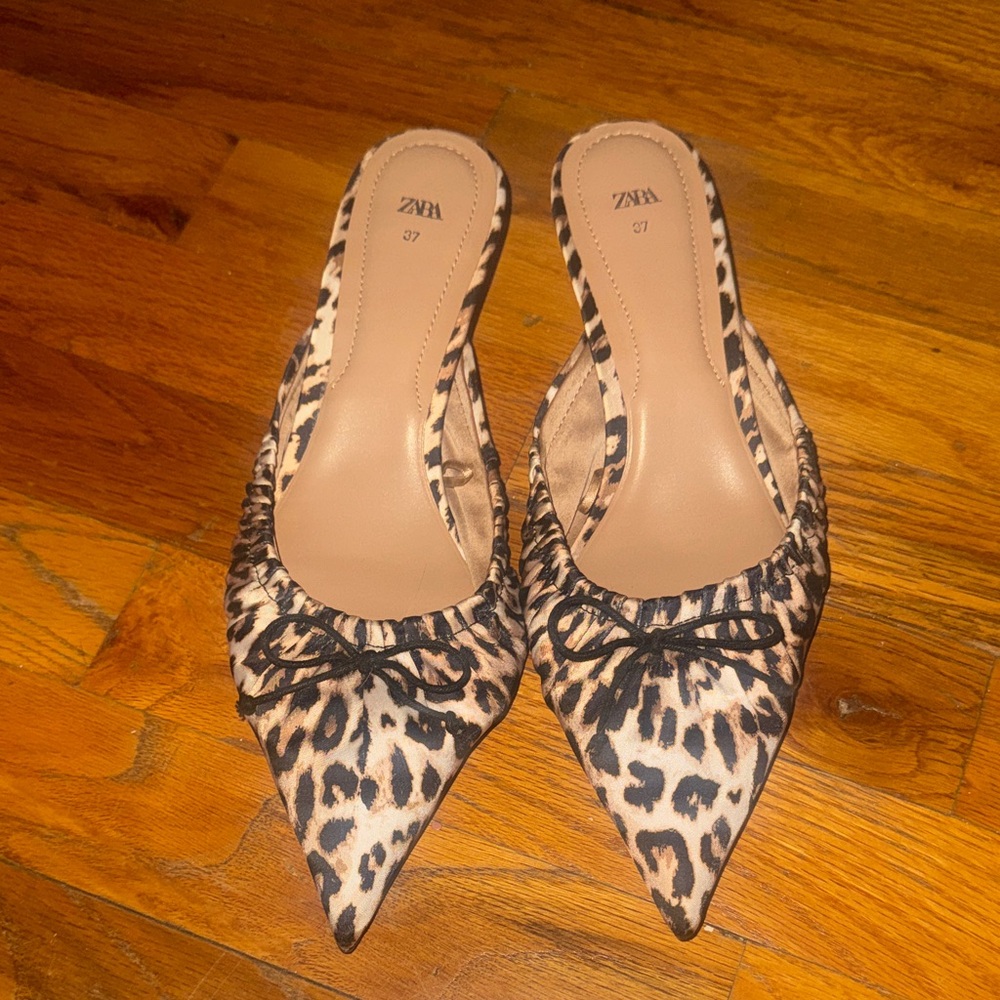 Zara Animal Print Mules with Black Bow
